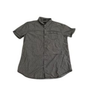 Prana Mens XL Slim Fit Short Sleeve Button Down Shirt Grey Geometric Pattern